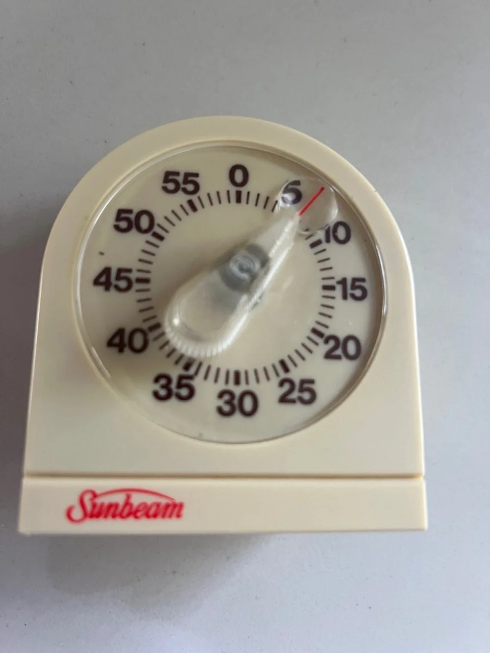 Sunbeam Vintage Cream and Red Mechanical Kitchen Timer